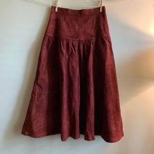 Vintage long burgundy suede skirt